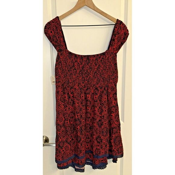 NWT Free People Tabitha Mini Dress Black Combo Red Sze Women Large Casual Eyelet - Picture 10 of 14
